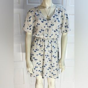 Sienna Sky Blue Floral Button Front Mini Babydoll Fit and Flare Dress EUC | XS